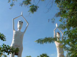 Statues of Pret (tall ghosts) at Wat Phai Rong Wua, Suphanburi